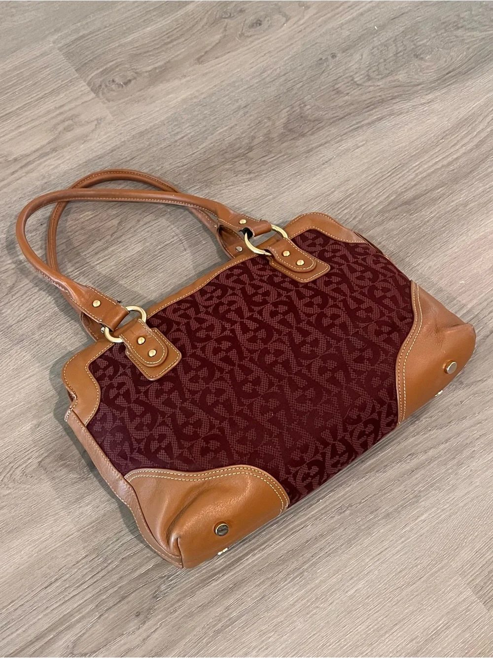 Etienne Aigner Burgundy and Tan Signature Shoulder Bag